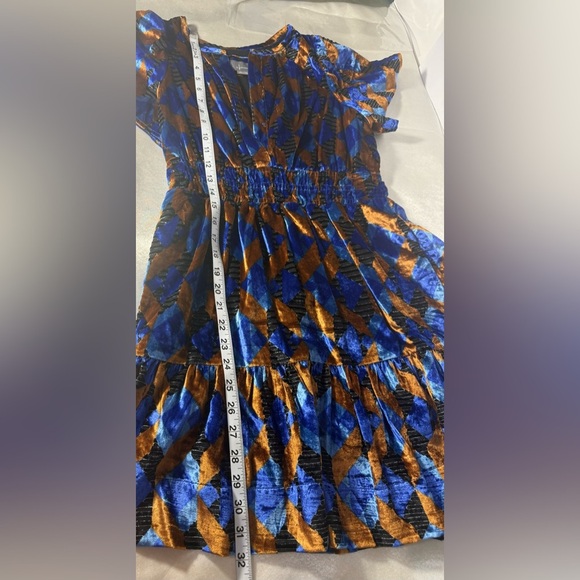 Anthropologie Blue and Brown Geometric Mini Dress - Picture 12 of 12